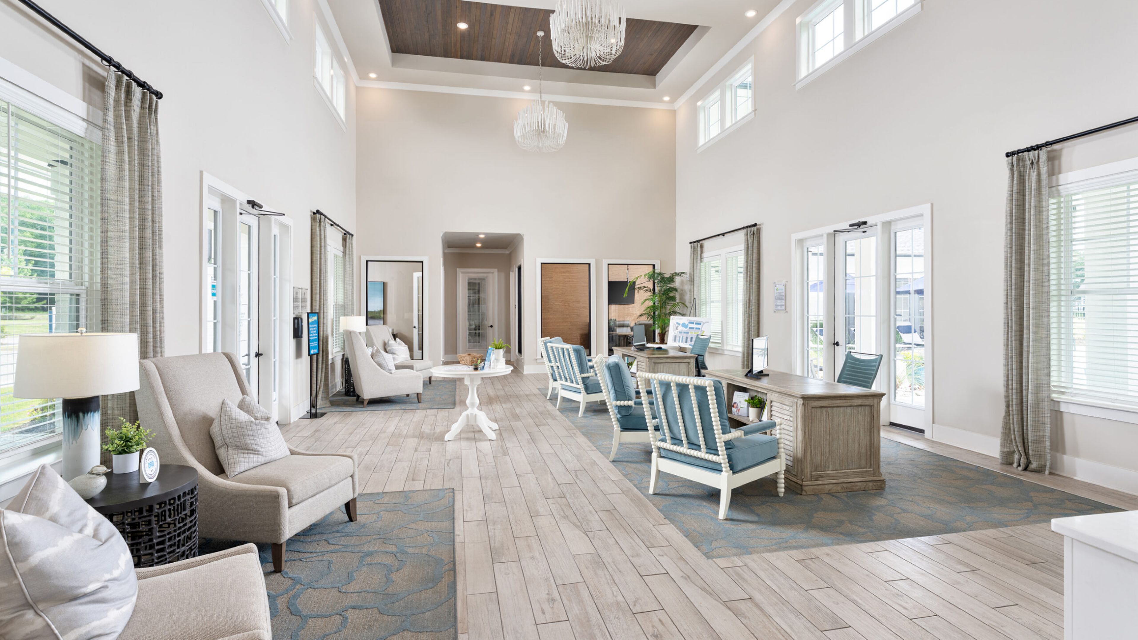 Hawthorne at the Pointeluxury outdoor pool with in-pool lounge chairs and surrounding seating